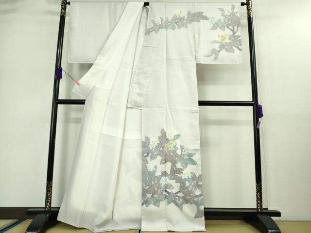 平和屋本店■極上 日本工芸会正会員 染色作家 木原明 訪問着 白山紬 草花文 薄桜色地 逸品 未使用 DZAA9114kh5
