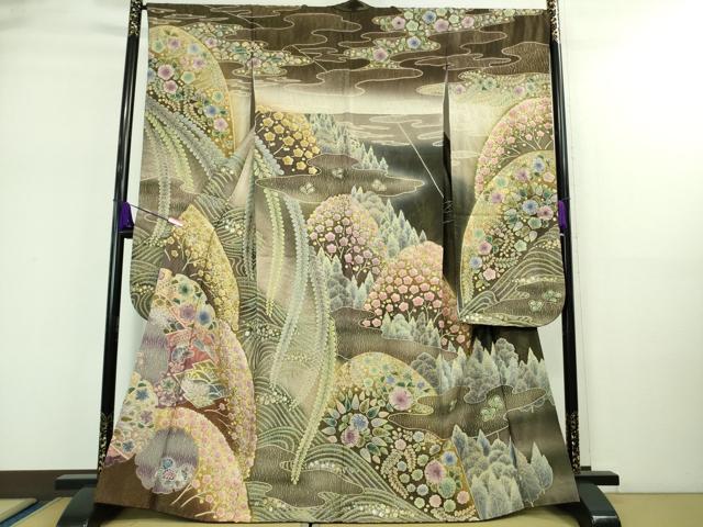 平和屋本店■極上 振袖 辻が花 風景花文 暈し染め 金銀彩 金通し地 逸品 DZAA9116kh5