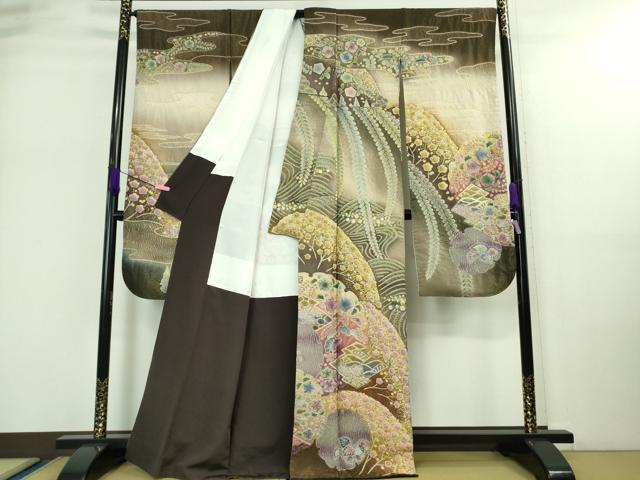 平和屋本店■極上 振袖 辻が花 風景花文 暈し染め 金銀彩 金通し地 逸品 DZAA9116kh5