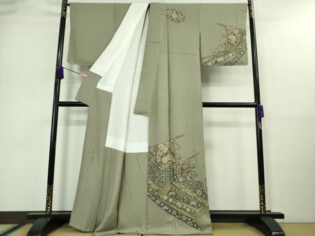 平和屋着物●極上 樋熊哲也 訪問着 辻が花 絞り 手描き 訪問着 几帳 灰汁色地 逸品 未使用 DZAA9119kh5