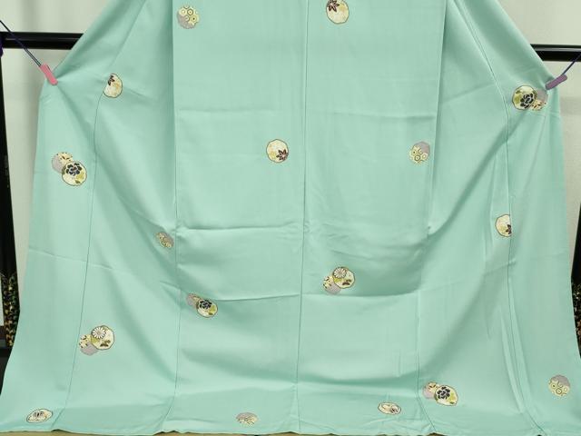 平和屋着物●極上 小紋 仮絵羽 菊 葵 白群色地 金彩 逸品 未使用 DZAA9121kh5