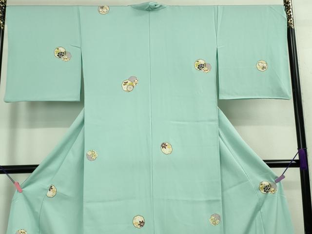 平和屋着物●極上 小紋 仮絵羽 菊 葵 白群色地 金彩 逸品 未使用 DZAA9121kh5