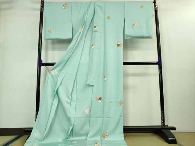 平和屋着物●極上 小紋 仮絵羽 菊 葵 白群色地 金彩 逸品 未使用 DZAA9121kh5