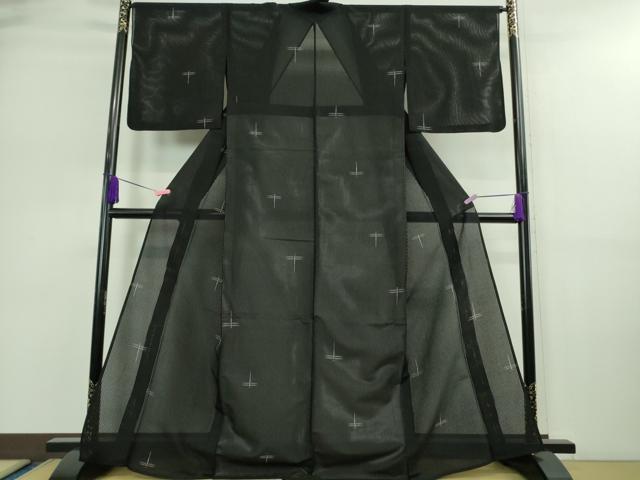 平和屋着物*極上 夏物 絽芭蕉 小紋 縦絽 蜻蛉 トンボ 黒地 逸品 DZAA9160kh5