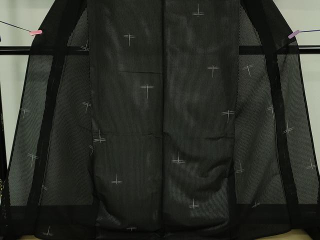 平和屋着物*極上 夏物 絽芭蕉 小紋 縦絽 蜻蛉 トンボ 黒地 逸品 DZAA9160kh5