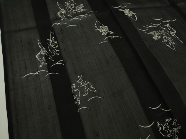 平和屋着物*極上 夏物 絹芭蕉 紗紬 鳥獣戯画 黒地 逸品 DZAA9164kh5