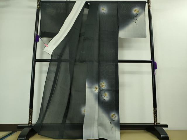 平和屋着物*極上 夏物 訪問着 紗紬 手描き 枝花 濃藍色地 逸品 DZAA9169kh5