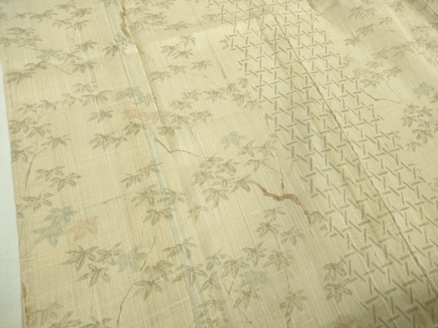 平和屋着物*極上 夏物 二代目 川村久太郎 生紬 枝葉文 鳥の子色地 逸品 DZAA9170kh5