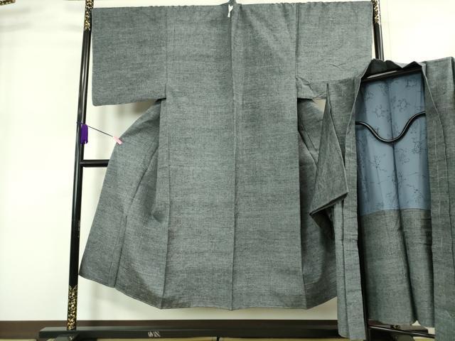 平和屋着物■極上 男性 紬 アンサンブル 長羽織 灰色 羽裏・鳥獣戯画 逸品 未使用 DZAA9202kh5