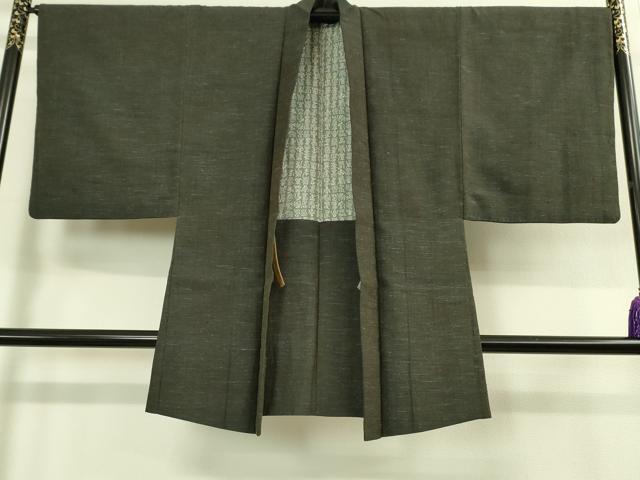平和屋着物■極上 男性 紬 アンサンブル 長羽織 濃い千歳茶色 羽織紐付き 逸品 DZAA9214kh5