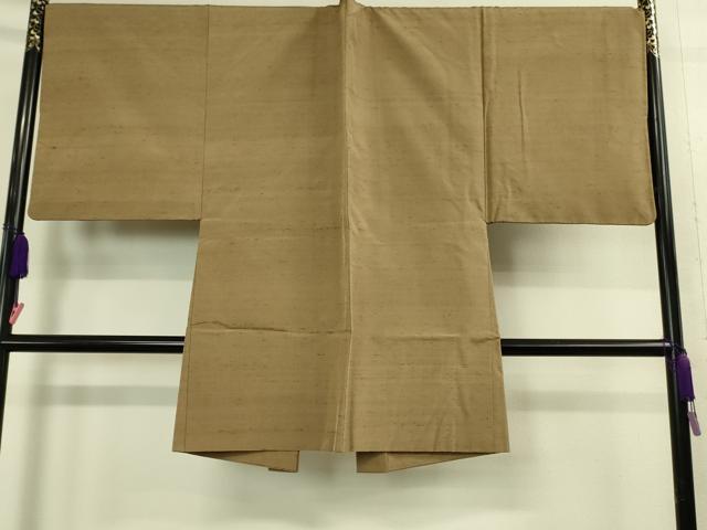 平和屋本店■極上 男性 紬 アンサンブル キングサイズ 長羽織 色無地 朽葉色 逸品 DZAA9215kh5