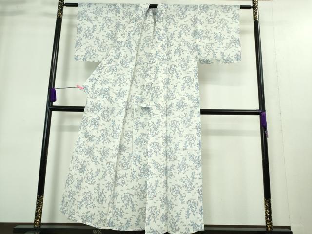 平和屋着物*極上 夏物 本場小千谷ちぢみ 麻 草花文 白地 逸品 DZAA9223kh5