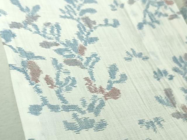 平和屋着物*極上 夏物 本場小千谷ちぢみ 麻 草花文 白地 逸品 DZAA9223kh5