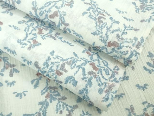 平和屋着物*極上 夏物 本場小千谷ちぢみ 麻 草花文 白地 逸品 DZAA9223kh5