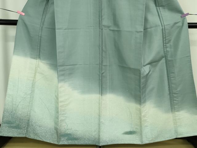 平和屋着物▽極上 石川県指定無形文化財 牛首紬 白山工房 手織り 訪問着 単衣 草葉文 逸品 未使用 DZAA9226kh5