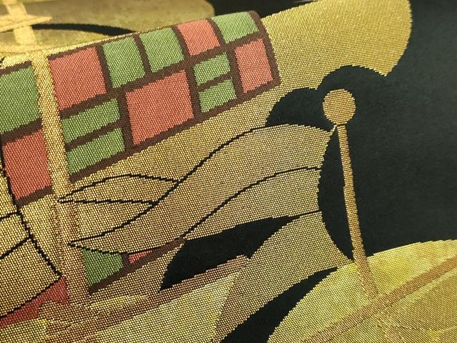 平和屋着物●極上 西陣織 陰山織物謹製 箔屋清兵衛 六通柄袋帯 南蛮船 黒地 本金箔 逸品 DZAA9277kh5