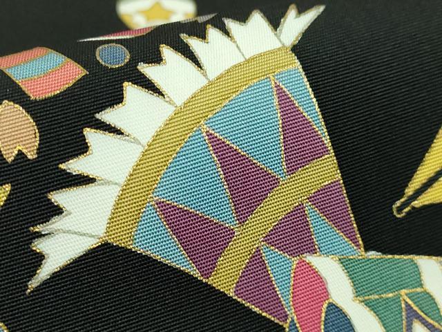 平和屋着物■極上 塩瀬 九寸名古屋帯 クラッカー 兎 ペンギン 苺 黒地 金彩 逸品 DZAA9292kh5