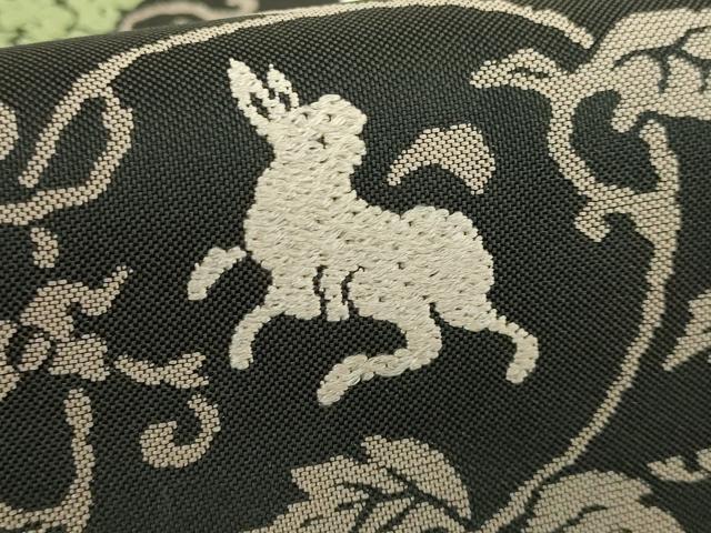 平和屋着物■極上 六通柄袋帯 唐織 花唐草 兎 黒茶色地 逸品 DZAA9335kh5
