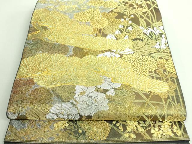 平和屋着物●極上 西陣 川島織物 六通柄 本袋帯 草花文 金銀糸 逸品 DZAA9339kh5