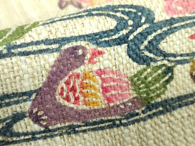 平和屋本店●極上 夏物 本場琉球紅型 琉球びんがた 知念紅型研究所 知念積元 八寸名古屋帯 流水花鳥文 麻 反端付き 逸品 DZAA9340kh5