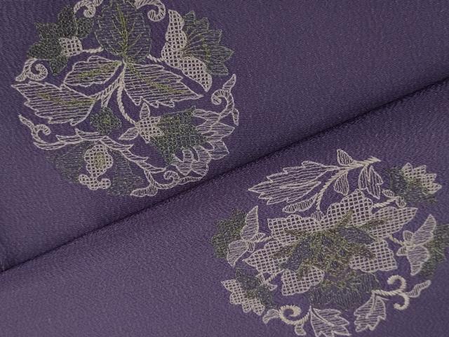 平和屋着物▽極上 洗える最高級着物 <英>はなぶさ謹製 色留袖 単衣 総刺繍 草花丸文 江戸紫絽地 たとう紙付き 逸品 DZAA9362kh5