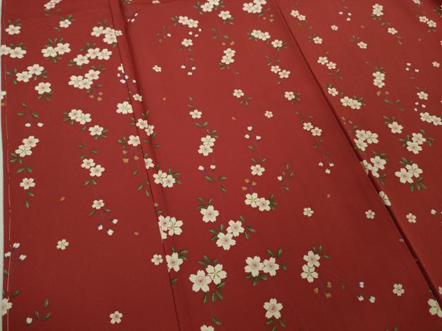 平和屋着物●極上 撫松庵 小紋 舞桜 朱色地 洗える着物 逸品 未使用 DZAA9369kh5
