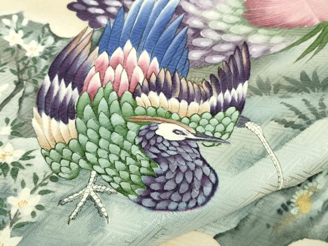 平和屋本店■極上 男性 訪問着 手描き 孔雀 白鷺 小鳥 象牙色地 逸品 DZAA9383kh5