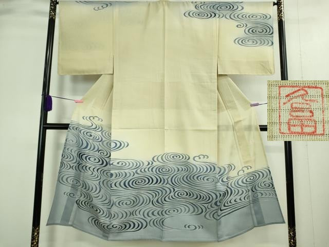 平和屋本店*超希少 夏物 男性 東京友禅 久呂田明功 訪問着 絽縮緬 観世水 暈し染め 銀彩 逸品 未使用 DZAA9384kh5