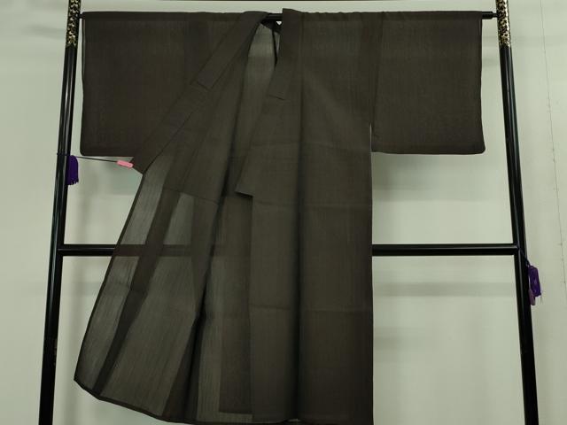 平和屋着物*極上 夏物 男性 本場小千谷ちぢみ 麻 色無地 烏羽色 反端付き 逸品 DZAA9391kh5