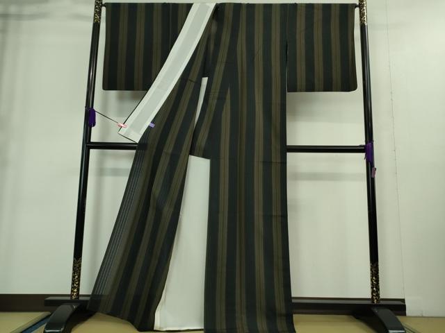 平和屋着物*極上 夏物 紗紬 間道 黒地 逸品 DZAA9393kh5
