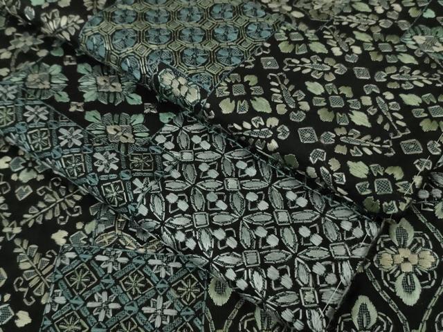 平和屋本店■極上 本場縞大島紬 総刺繍 名物裂花文 黒地 逸品 未使用 DZAA9396kh5