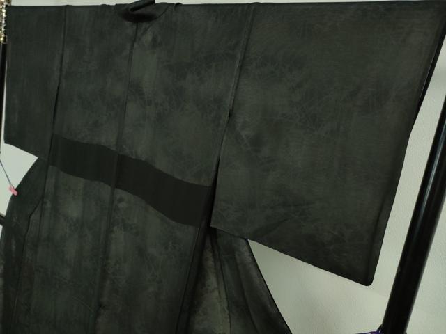 平和屋着物▽極上 訪問着 無双 紗袷 紗×絽 手描き ハイビスカス 黒地 逸品 DZAA9400kh5