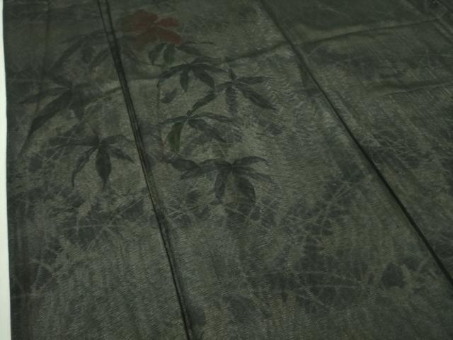 平和屋着物▽極上 訪問着 無双 紗袷 紗×絽 手描き ハイビスカス 黒地 逸品 DZAA9400kh5