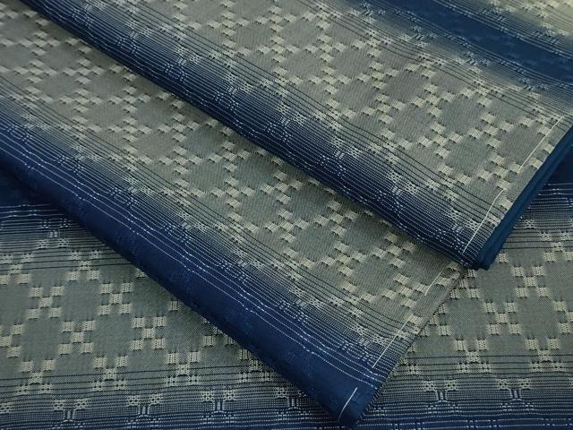 平和屋本店■超希少 日本工芸会正会員 秋山眞和 綾の手紬 手織 本藍染 花織 逸品 未使用 DZAA9433kh5