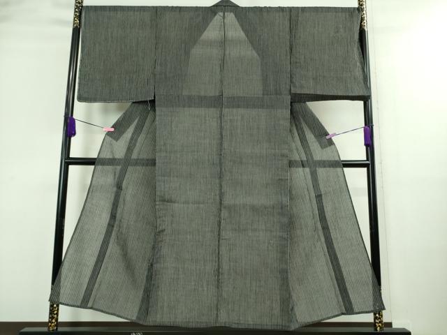 平和屋着物*極上 夏物 男性 本場小千谷ちぢみ 麻麻縞 黒地 逸品 未使用 DZAA9442kh5