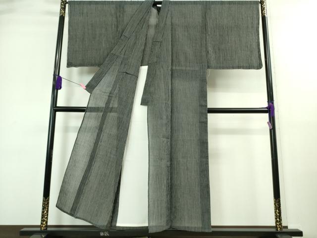 平和屋着物*極上 夏物 男性 本場小千谷ちぢみ 麻麻縞 黒地 逸品 未使用 DZAA9442kh5