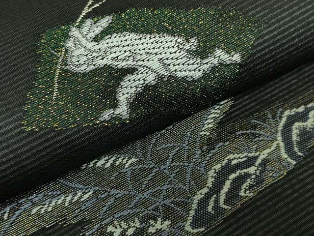 平和屋着物*極上 夏物 西陣 沢本織物謹製 九寸名古屋帯 鳥獣戯画 金銀糸 黒地 証紙付き 逸品 新品 DZAA9468kh5