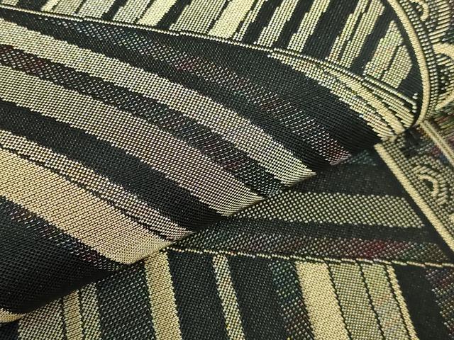 平和屋着物●極上 染色作家 斉藤三才 両面 全通柄袋帯 切嵌文 黒地 金糸 逸品 DZAA9482kh5