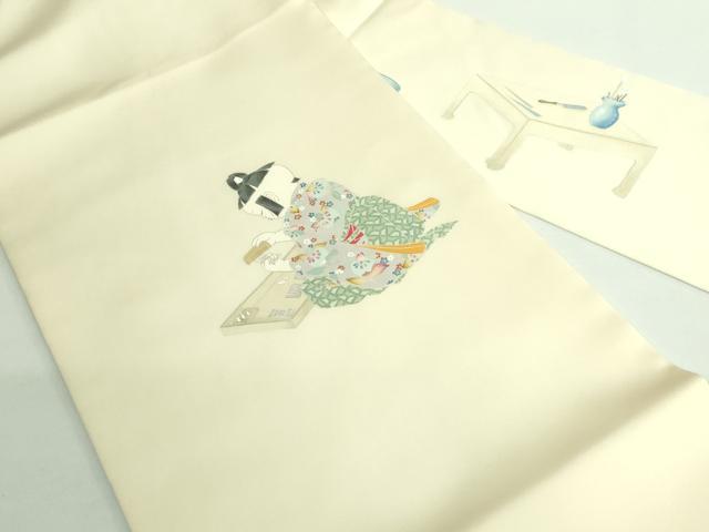 平和屋本店■極上 加賀友禅の巨匠 初代 由水十久 塩瀬 九寸名古屋帯 童子 蒸栗色地 逸品 DZAA9493kh5