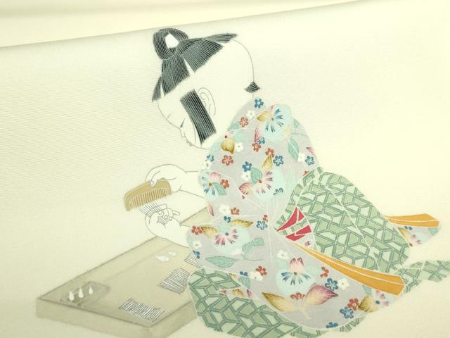 平和屋本店■極上 加賀友禅の巨匠 初代 由水十久 塩瀬 九寸名古屋帯 童子 蒸栗色地 逸品 DZAA9493kh5