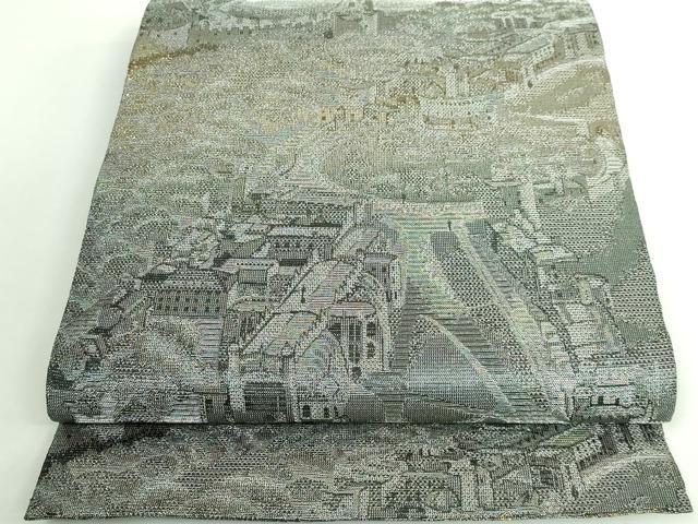 平和屋本店■極上 織の宝石・ダイヤモンドカット 佐波理綴 両面 六通柄袋帯 春夏秋冬 ウェストミンスター宮殿 色紙反端付 逸品 DZAA9512kh5