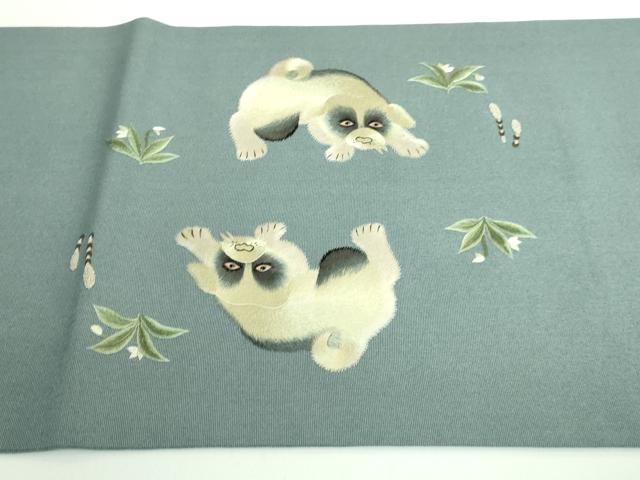 平和屋着物●極上 中国三大刺繍 相良刺繍 総刺繍 太鼓柄袋帯 子犬 逸品 DZAA9513kh5