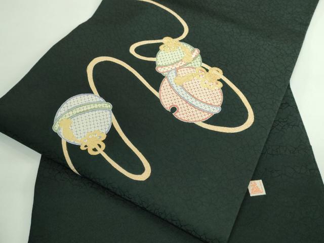 平和屋着物■極上 小林義一 九寸開き名古屋帯 鈴 黒地 逸品 DZAA9519kh5