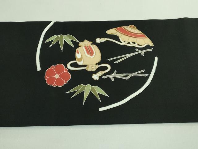 平和屋着物■極上 塩瀬 九寸名古屋帯 宝尽くし花文 黒地 金彩 逸品 DZAA9521kh5