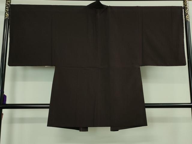 平和屋着物■希少 男性 紬屋吉平 紋付長羽織 紬 黒紅色地 たとう紙・残布付き 逸品 未使用 DZAA9574kh5