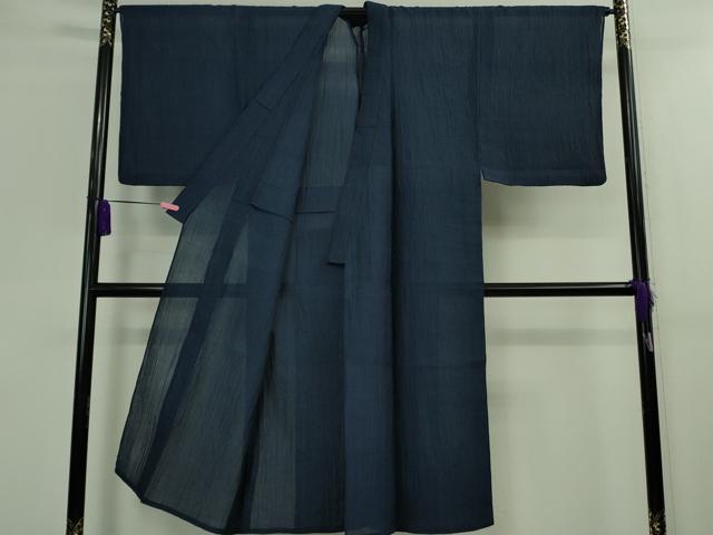 平和屋着物*極上 夏物 男性 本場小千谷ちぢみ 麻 色無地 留紺色 逸品 DZAA9599kh5