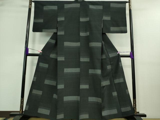 平和屋着物▽極上 お召 単衣 横段文 黒地 逸品 未使用 DZAA9610kh5