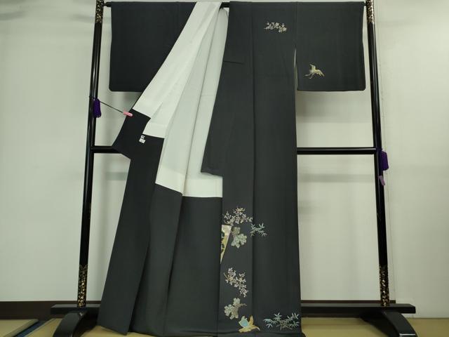 平和屋着物■極上 本加賀友禅作家 宮野勇造 訪問着 蓑亀 鶴 青褐色地 逸品 DZAA9611kh5