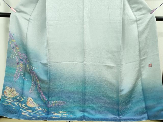 平和屋本店■最高級 二代目 久保田一竹 幻の辻が花 訪問着 鴛鴦 暈し染め 銀通し地 逸品 未使用 DZAA9616kh5