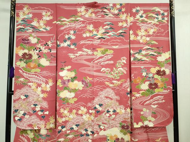 平和屋本店■極上 創業460年・千總 振袖 駒刺繍 吉祥花風景 今様色地 金彩 反端付き 逸品 未使用 DZAA9617kh5